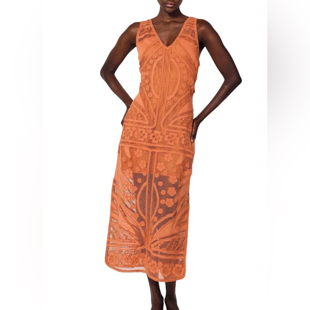 Cleobella Terracotta Crochet Midi Dress